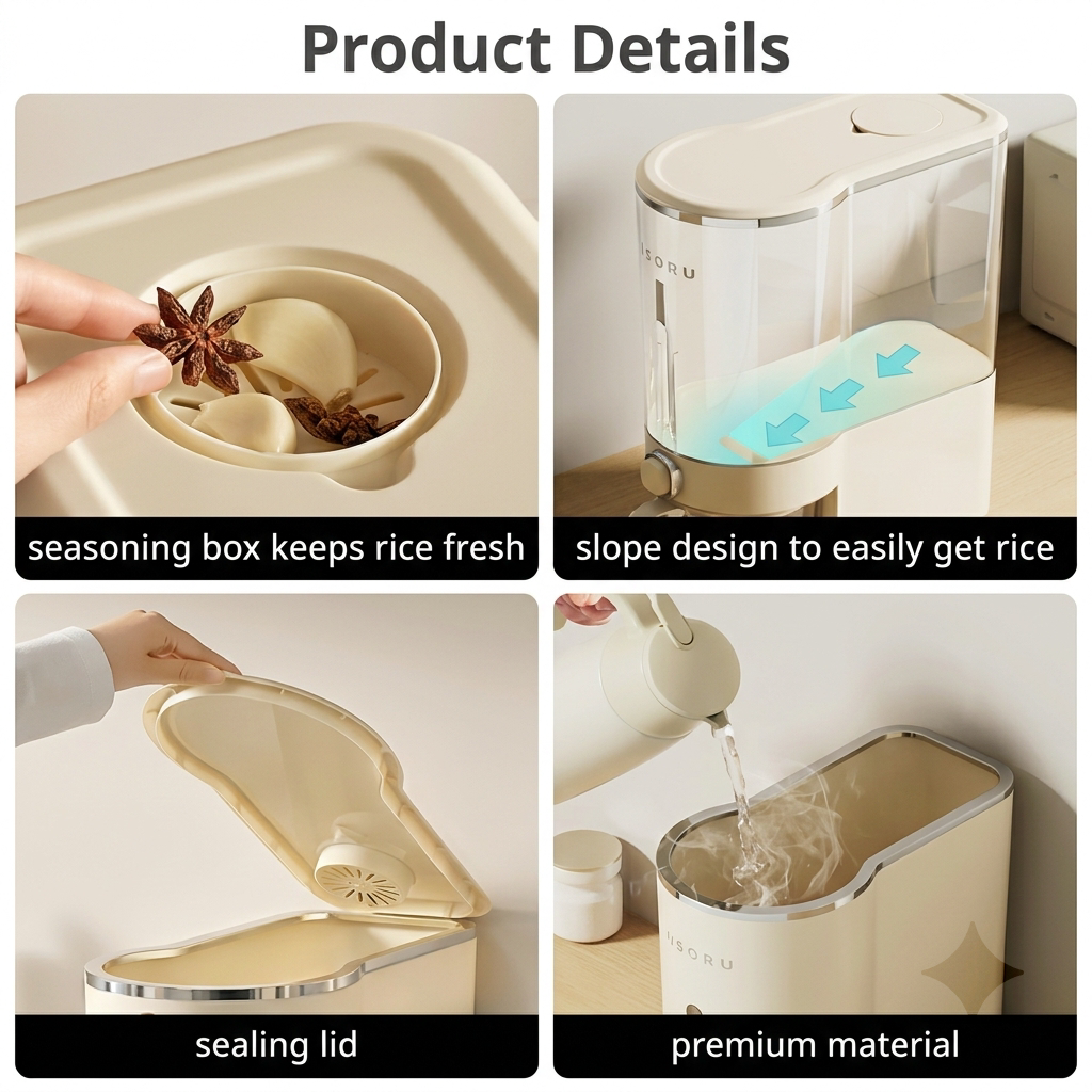 irtight Insect-Proof Rice Dispenser with Measuring Cups