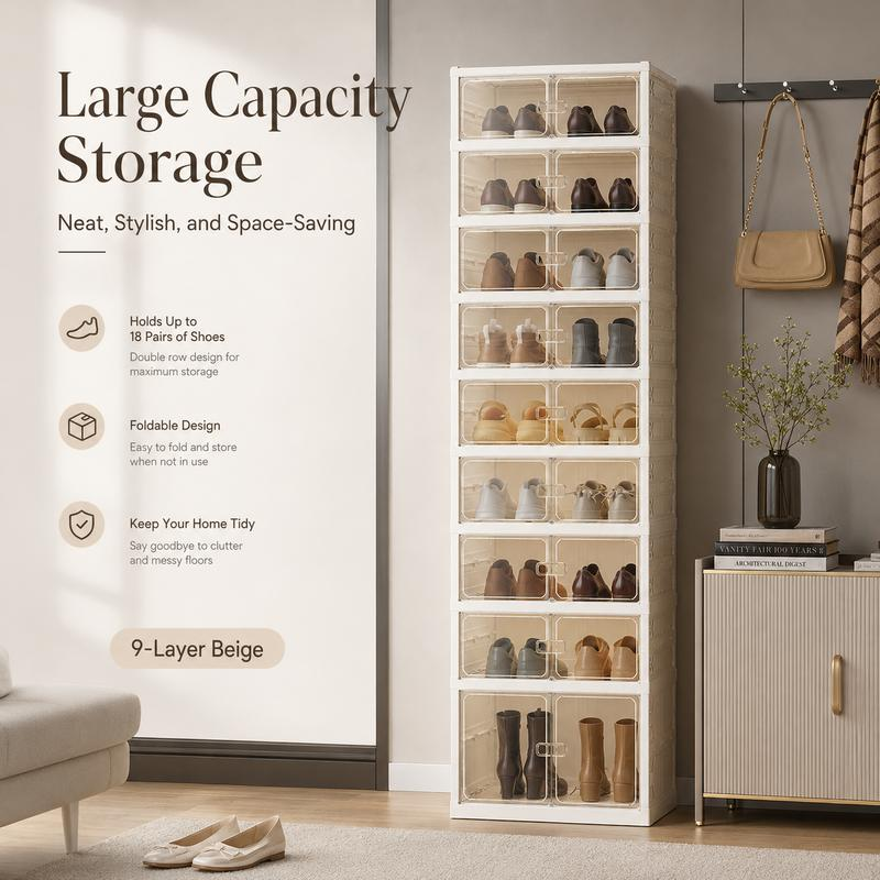 Foldable Transparent Plastic Shoe Storage Box, Integrated Dust‑Proof Stackable Shoe Organizer for Home Entryway