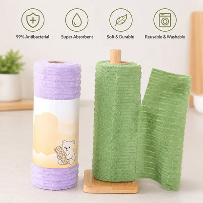 Tearable Reusable Plush Cleaning Cloth Roll, Washable Absorbent Household Cleaning Towels