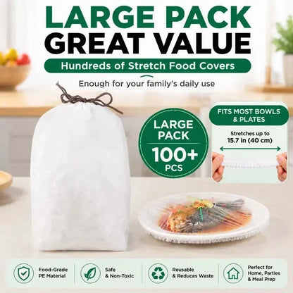 Disposable Food‑Grade Plastic Wrap Covers, Elastic Bowl Covers for Leftovers, Fridge Storage