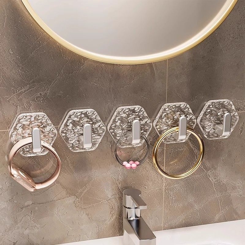Glacier Textured Self‑Adhesive Single Hook, Drill‑Free Wall Mount Hook for Bathroom, Dorm and Door