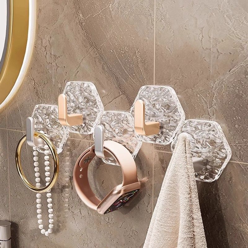 Glacier Textured Self‑Adhesive Single Hook, Drill‑Free Wall Mount Hook for Bathroom, Dorm and Door