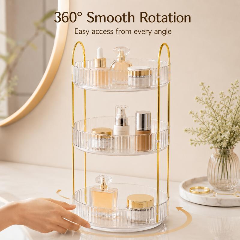 360° Rotating Round Desktop Multi‑Layer Cosmetic &amp; Skincare Storage Organizer