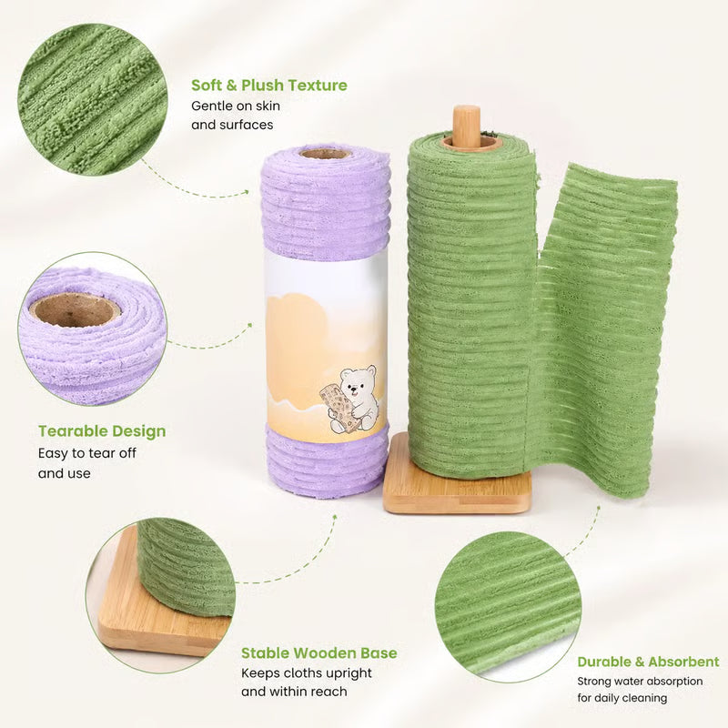 Tearable Reusable Plush Cleaning Cloth Roll, Washable Absorbent Household Cleaning Towels