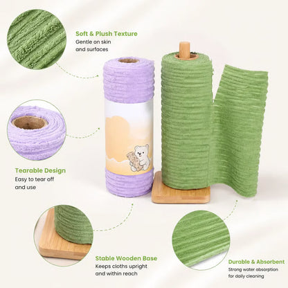 Tearable Reusable Plush Cleaning Cloth Roll, Washable Absorbent Household Cleaning Towels