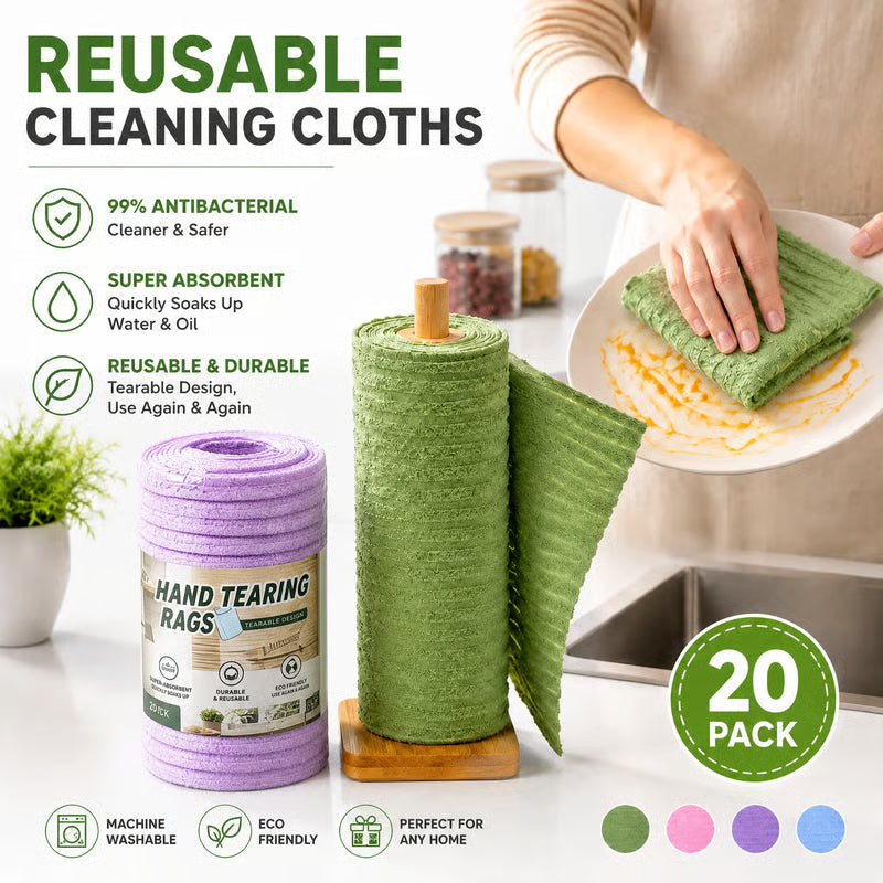 Tearable Reusable Plush Cleaning Cloth Roll, Washable Absorbent Household Cleaning Towels